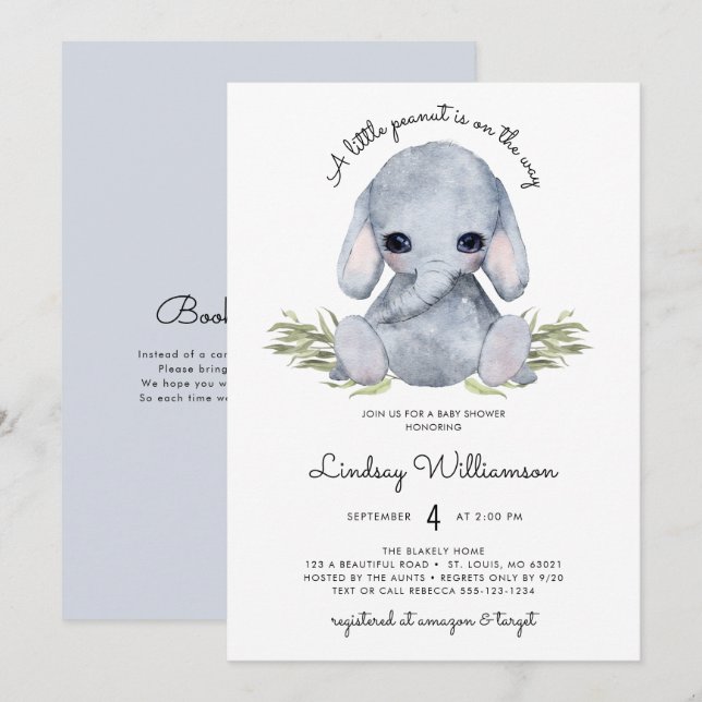 Neutrale Elephant-Babydusche Einladung (Vorne/Hinten)