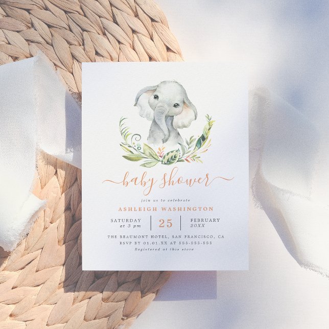 Neutrale Elephant-Babydusche für niedliche Geschle Einladungspostkarte (Von Creator hochgeladen)