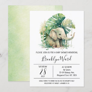Neutrale Elephant Watercolor Babydusche Einladung