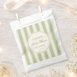 Neutrale Elfenbein-Sage-Grün-Gestreifte Babyparty Geschenktütchen