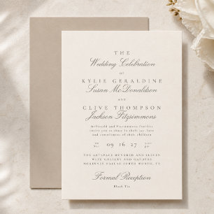 Neutrale Elfenbein-Schrift-Hochzeit Einladung