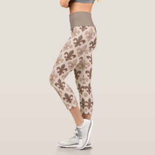 Neutrale Erde Royal Fleur-de-lis Stil Capri Leggings