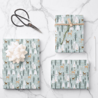Neutrale Erdfarben Waldtiere Winterwild Geschenkpapier Set