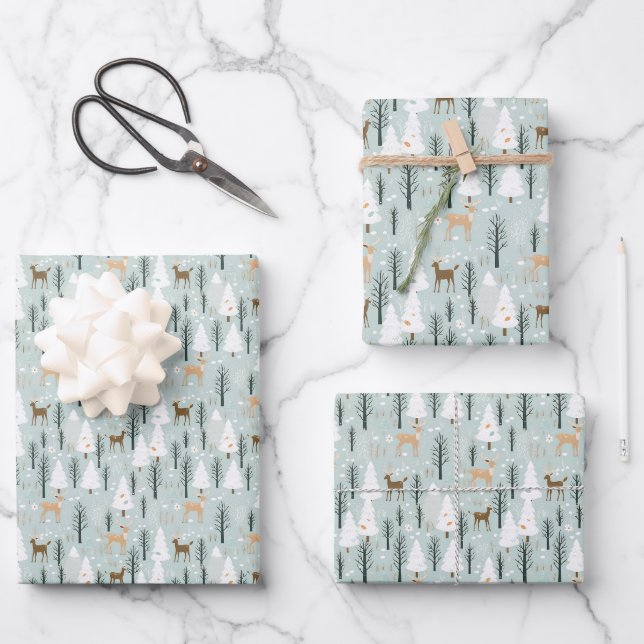 Neutrale Erdfarben Waldtiere Winterwild Geschenkpapier Set (Vorderseite)