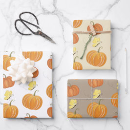 Neutrale Fall Wasserfarbenkürbis und Schmetterling Geschenkpapier Set