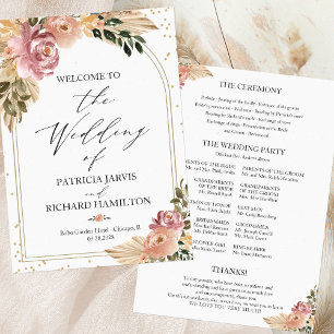 Neutrale Farben Boho Floral Hochzeitsprogramm Einladung