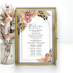 Neutrale Farben Boho Florales Hochzeitsprogramm-Sc Poster