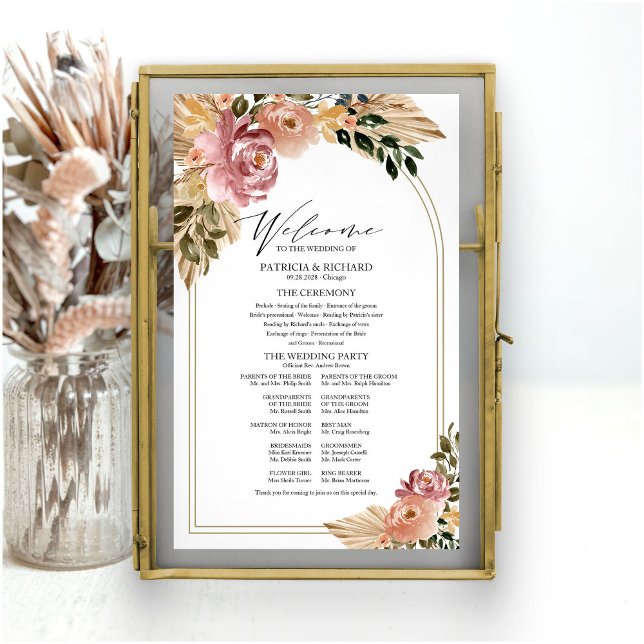 Neutrale Farben Boho Florales Hochzeitsprogramm-Sc Poster (Von Creator hochgeladen)