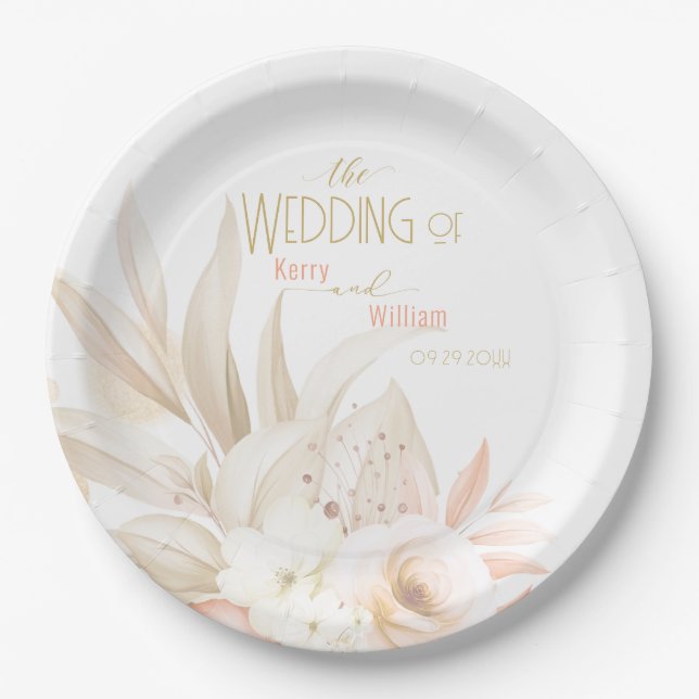 Neutrale Farben Elegante Hochzeit Pappteller (Vorderseite)