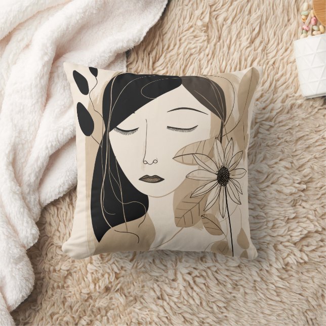 Neutrale Farbweibchen mit Blume Boho Kissen (Decke)