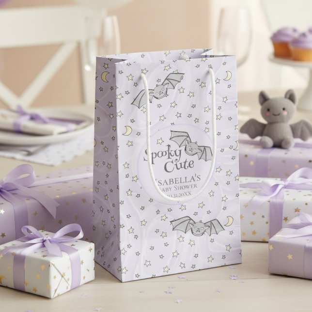 Neutrale Fledermäuse - Niedliche Babydusche Kleine Geschenktüte (Spooky Cute Bats Girl Baby Shower Gift Bags. Bats, Stars, Moons Purple Watercolor Pattern for Her)