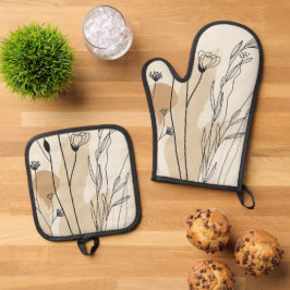 Neutrale Flora Ofenhandschuh & Topflappen-Set