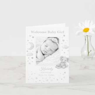 Neutrale Graue Elefanten-Baby-Mädchen-Geburtsanzei Karte