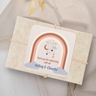 Neutrale Groovy Rainbow Couples Baby Shower Quadratischer Aufkleber