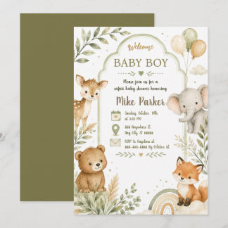 Neutrale grüne Safari-Baby-Shower-Einladung Einladung