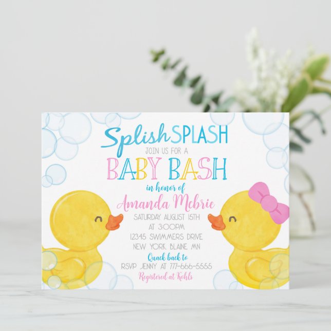 Neutrale Gummi Duck Babydusche Einladung (Stehend Vorderseite)