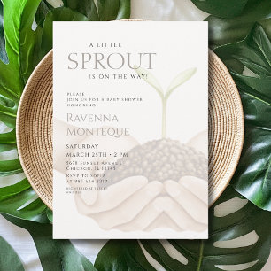 Neutrale Hände Pflanzen Einen Kleinen Spross Babyp Einladung