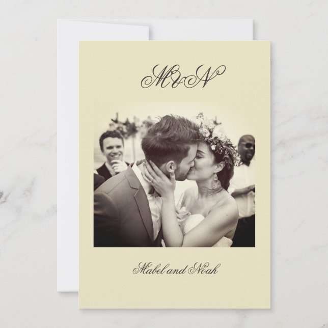 Neutrale Hochzeitfarbe des romantischen Fotos Einladung (Rückseite)