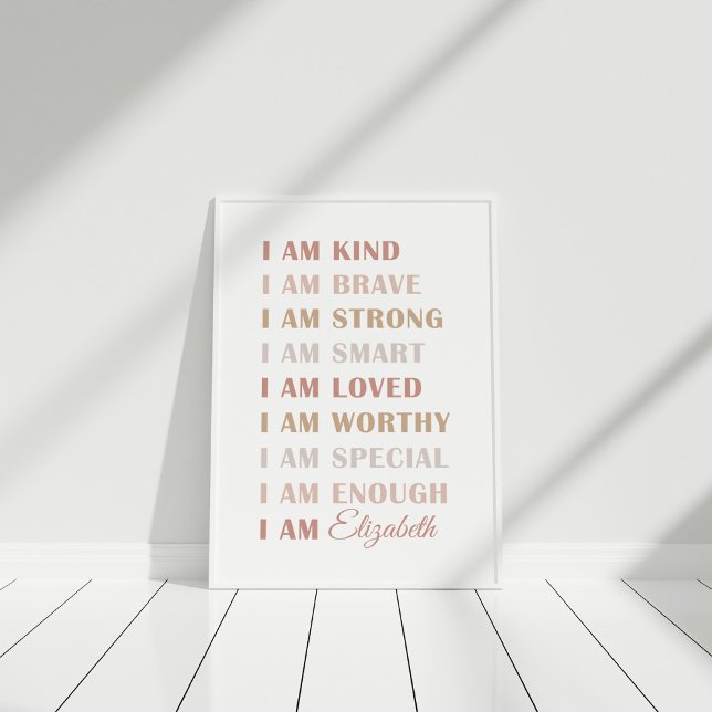 Neutrale Individuelle Name-Affirmationskids Poster (Custom name affirmation poster for girls in white frame)