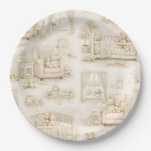 Neutrale Kinderzimmer-Teddybär-Zimmer-Beige-Muster Pappteller