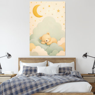 Neutrale Kinderzimmer-Wandkunst | Teddybär-Druck Leinwanddruck