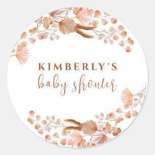 Neutrale kleine Wildblume Boho Babydusche Runder Aufkleber