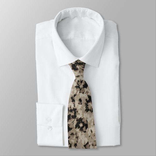 Neutrale Krawatte Floral Beige Abstrakte Schwarze  (Gebunden)