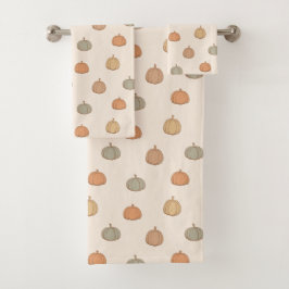 Neutrale Kürbis-Boho-Beige-Halloween Herbst Gedämp Badhandtuch Set
