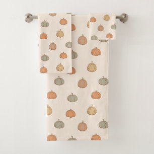 Neutrale Kürbis-Boho-Beige-Halloween Herbst Gedämp Badhandtuch Set