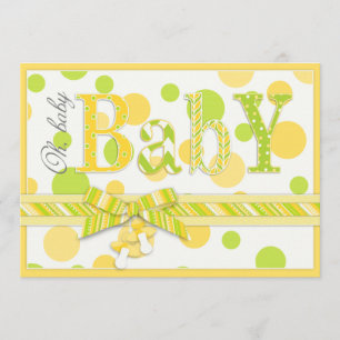 Neutrale Lemon Limon Dots Babydusche Einladung