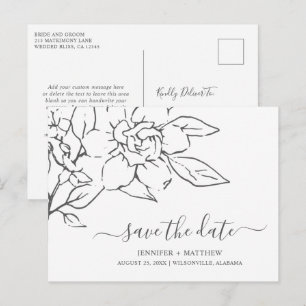 Neutrale Line-Art-Blumen-Hochzeit 'Save the Date' Ankündigungspostkarte