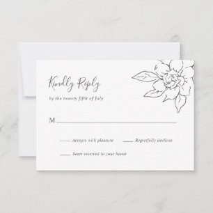 Neutrale Linie Art Floral Elegante Hochzeit RSVP Karte