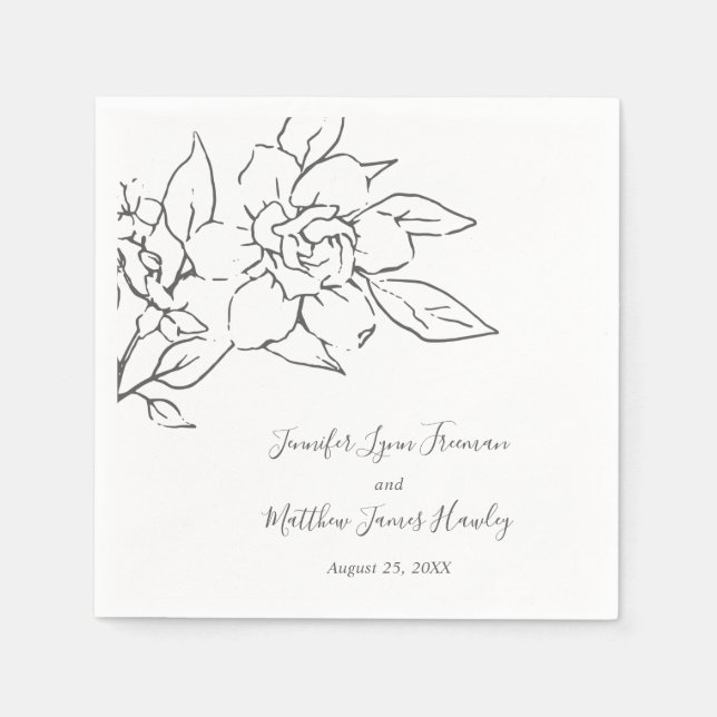 Neutrale Linie Art Floral Elegante Hochzeit Serviette (Vorderseite)