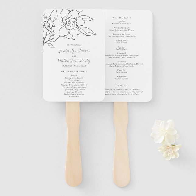 Neutrale Linie Art Floral Elegantes Hochzeitsprogr Fächer (Vorne und Hinten)