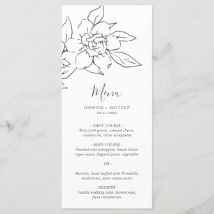 Neutrale Linienkunst Florale Elegante Hochzeit Menükarte