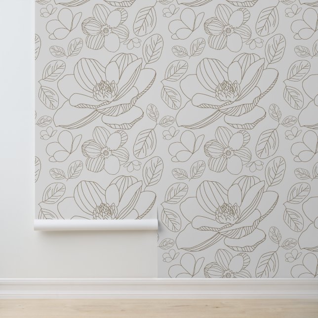 Neutrale Magnolien Minimalistische Linien Moderne Tapete (Anwendung)