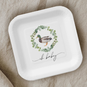 Neutrale Mallard Duck Baby Shower Pappteller