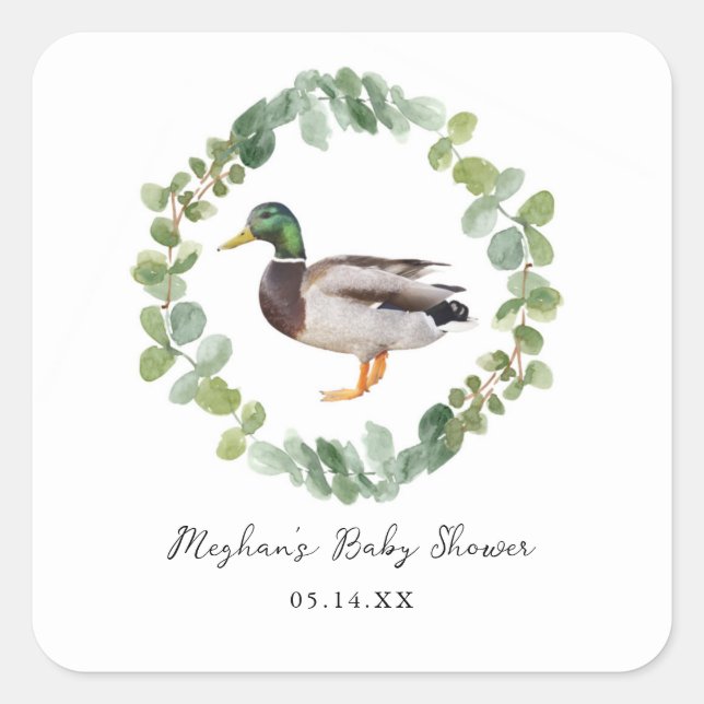 Neutrale Mallard Duck Baby Shower Quadratischer Aufkleber (Vorderseite)