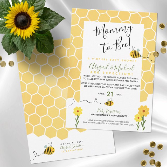 Neutrale Mami für Geschlechter, um eine virtuelle  Einladung (Cute Gender Neutral Bumble Bee Baby Shower Theme Baby Shower Invitations
)