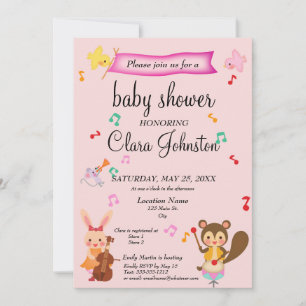 Neutrale männliche Tiere Rosa Babydusche Einladung