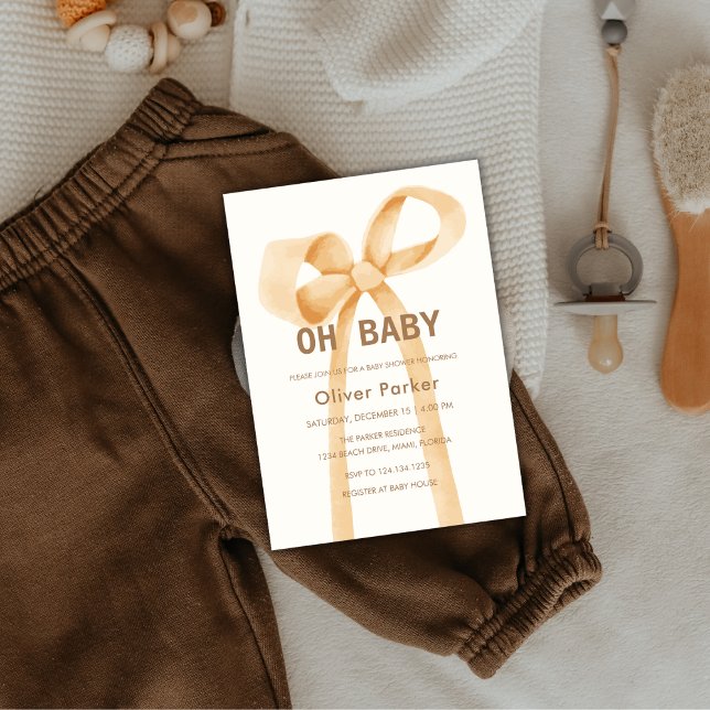 Neutrale Minimalistisch Bow Babydusche Einladung (Gender Neutral Minimalist Bow Baby Shower Invitation)