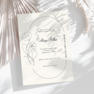 Neutrale Minimalistisch Line Blume Brautparty Invi Einladung