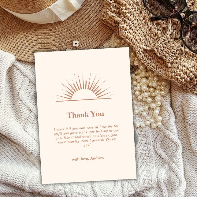 Neutrale Minimalistische Boho Sunshine Baby Dusche Dankeskarte (Neutral Minimalist Boho Sunshine Baby Shower Thank You Card)