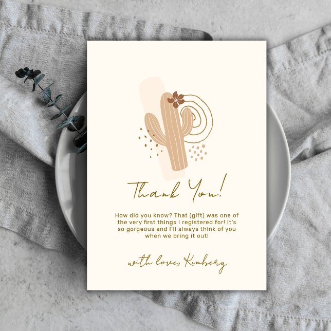 Neutrale Minimalistische Boho Wüstendusche Dankeskarte (Neutral Minimalist Boho Desert Cactus Baby Shower Thank You Card)