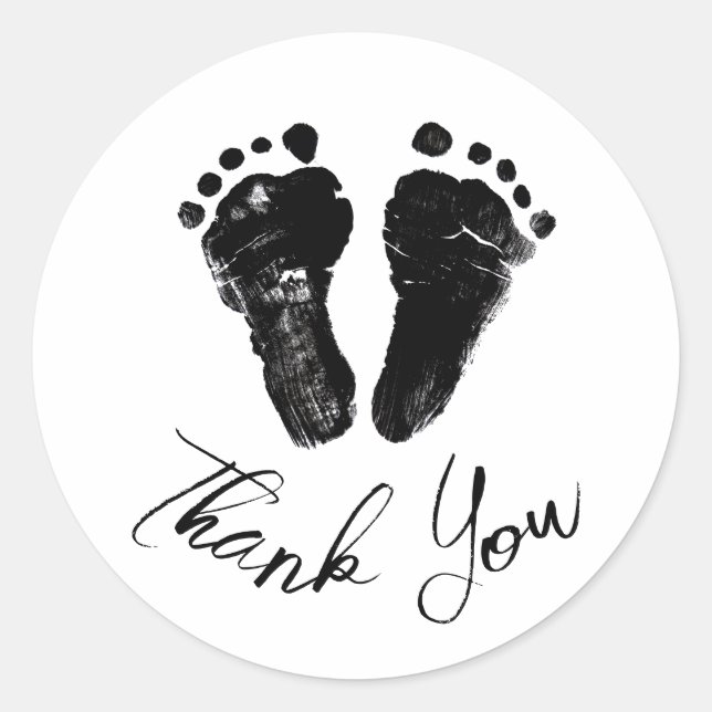 Neutrale Minimalistische Footprints von Babydusche Runder Aufkleber (Vorderseite)
