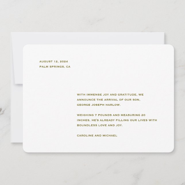 Neutrale Minimalistische Geburt Ankündigung (Vorderseite)