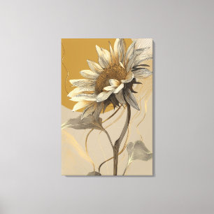 Neutrale Minimalistische Linienkunst Sonnenblume Leinwanddruck