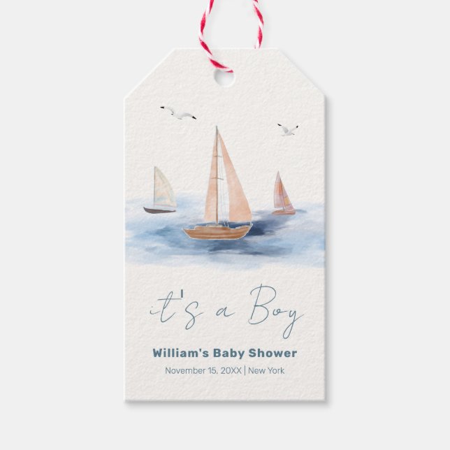 Neutrale Minimalistische Segelboot Babydusche Geschenkanhänger (Vorderseite)