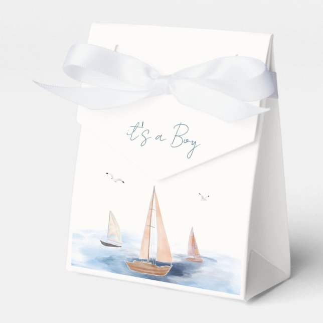Neutrale Minimalistische Segelboot Babydusche Geschenkschachtel (Vorderseite)