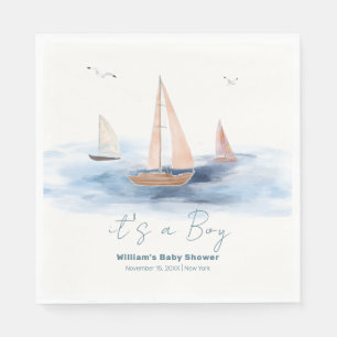 Neutrale Minimalistische Segelboot Babydusche Serviette